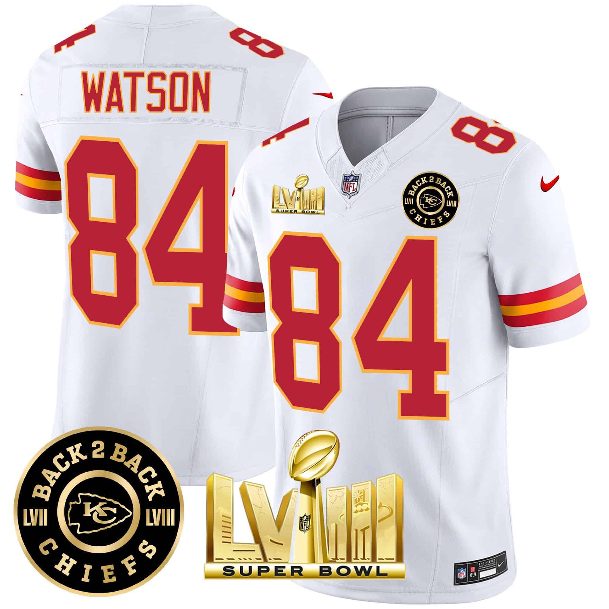 Men Kansas City Chiefs #84 Watson White 2024 Nike Super Bowl LVIII & Back-2-Back Patch Vapor NFL Jersey->indianapolis colts->NFL Jersey